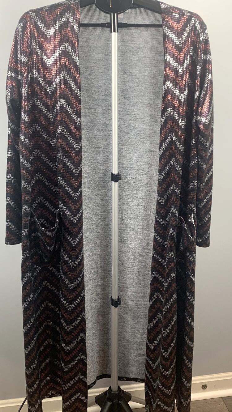 LuLaRoe Sarah Cardigan Women's L Silver Bronze Black
